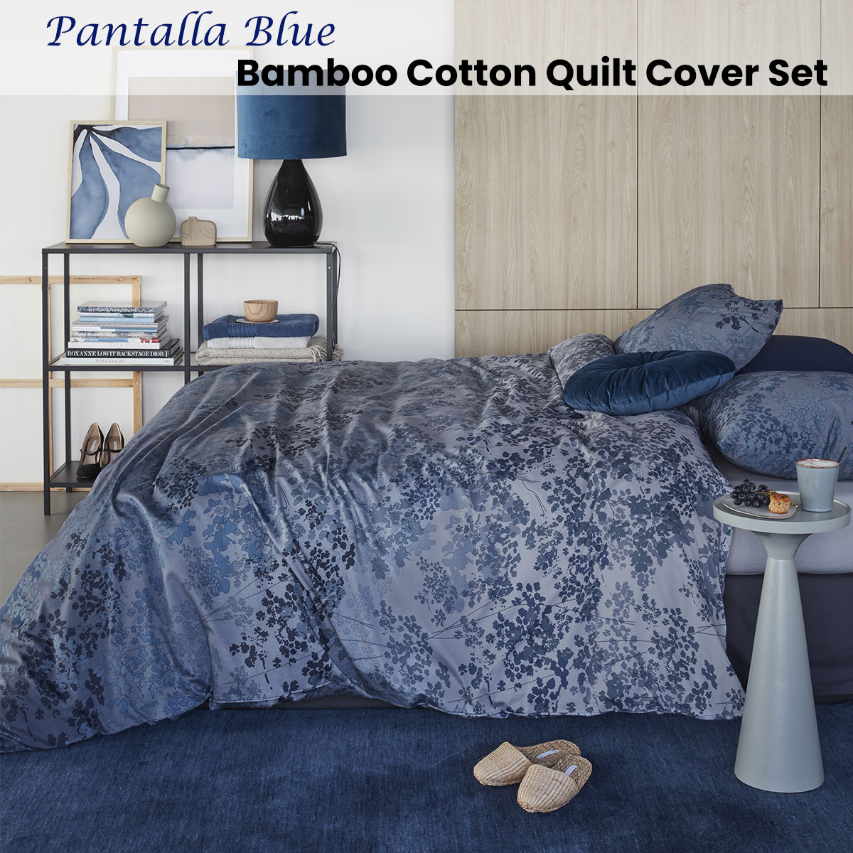 V442-HIN-QUILTCS-PANTALLA-BLUE-KI-83524-01 Bedding House Pantalla Blue Bamboo Cotton Quilt Cover Set King - Image 2
