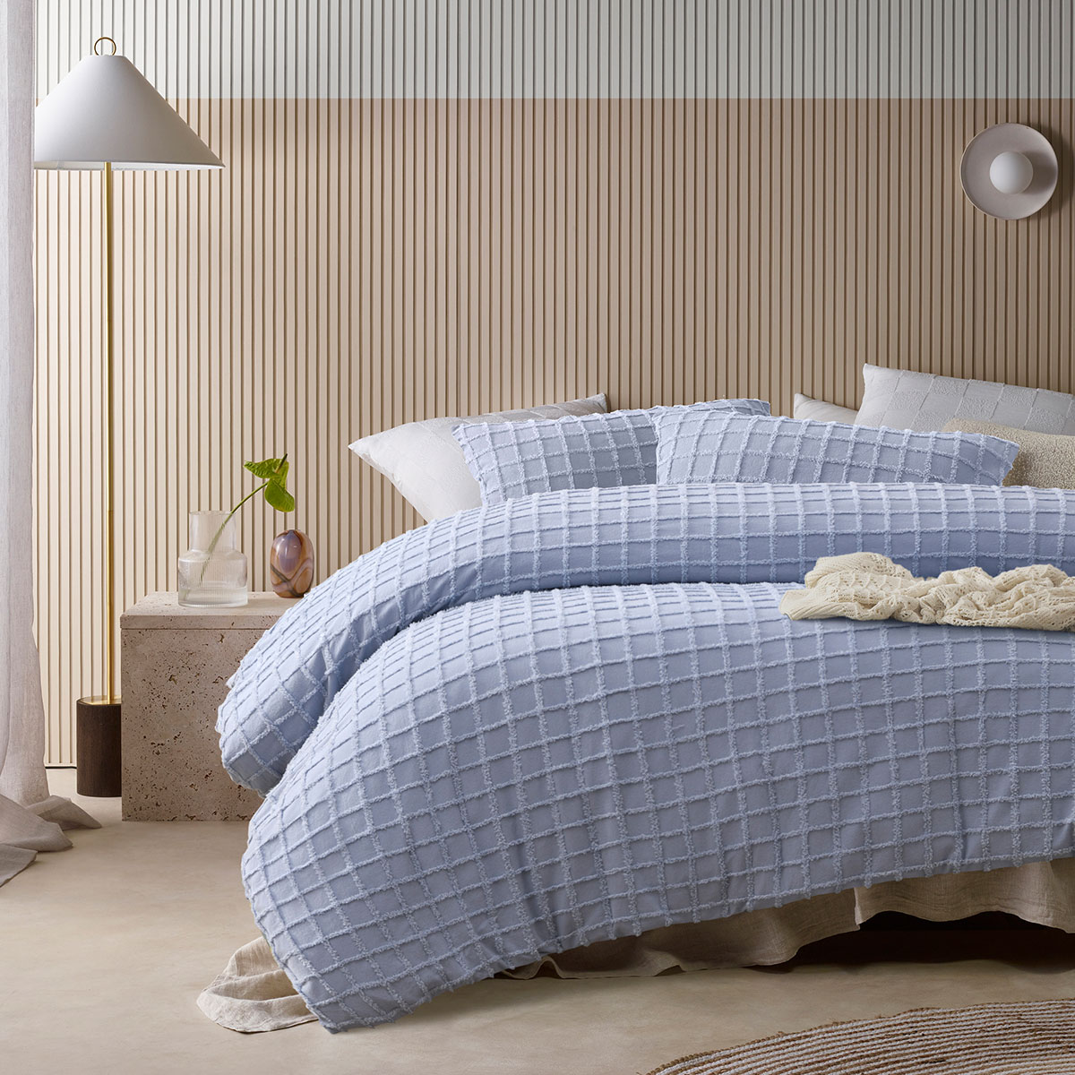 V442-HIN-QUILTCS-PARQUET-SNOOZEBLUE-QS-195467-00 Vintage Design Homewares Parquet Snooze Blue Polyester Cotton Quilt Cover Set Queen - Image 1