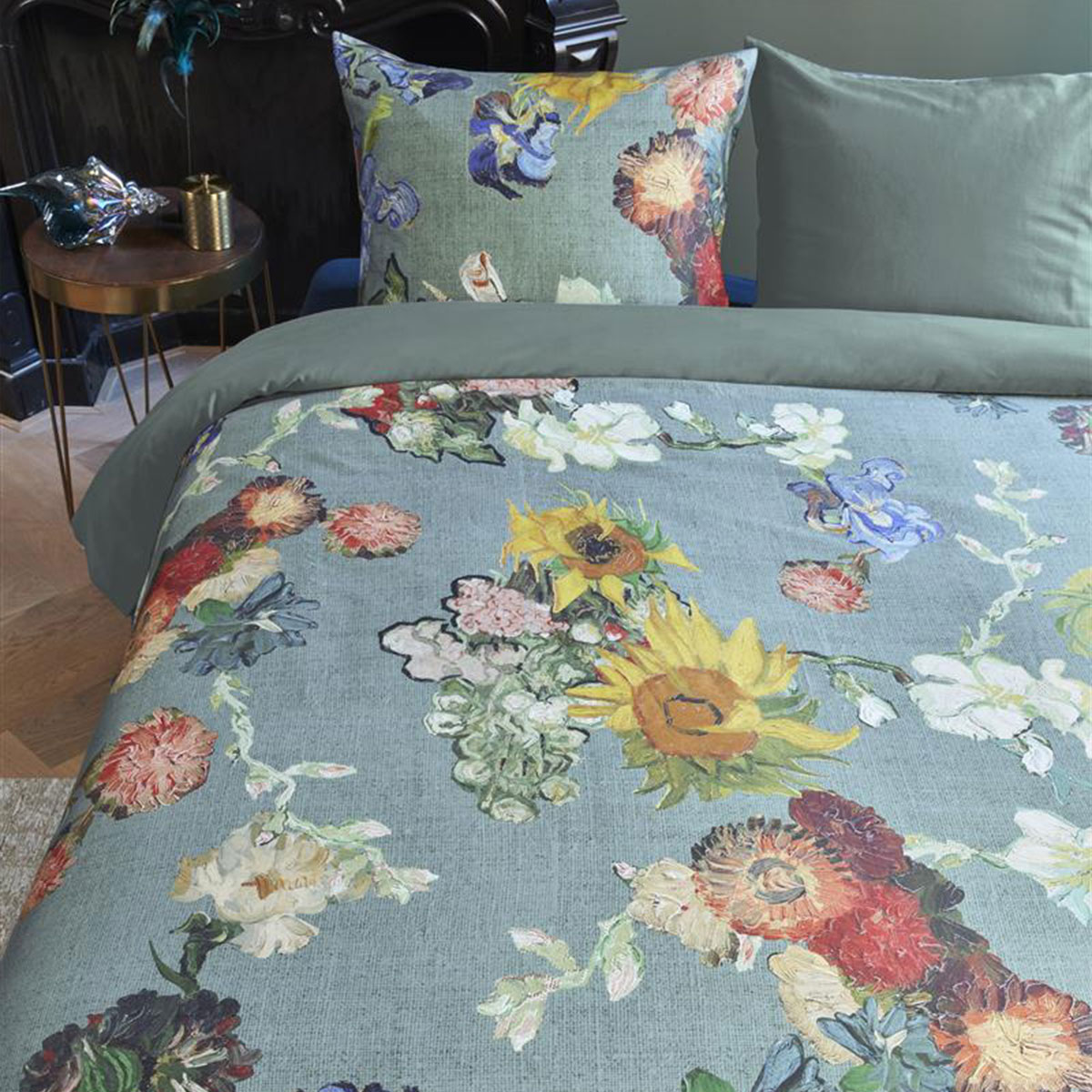 V442-HIN-QUILTCS-PARTOUTDESFLEURS-GREEN-KI-83596-03 Bedding House Van Gogh Partout des Fleurs Green Cotton Sateen Quilt Cover Set King - Image 4