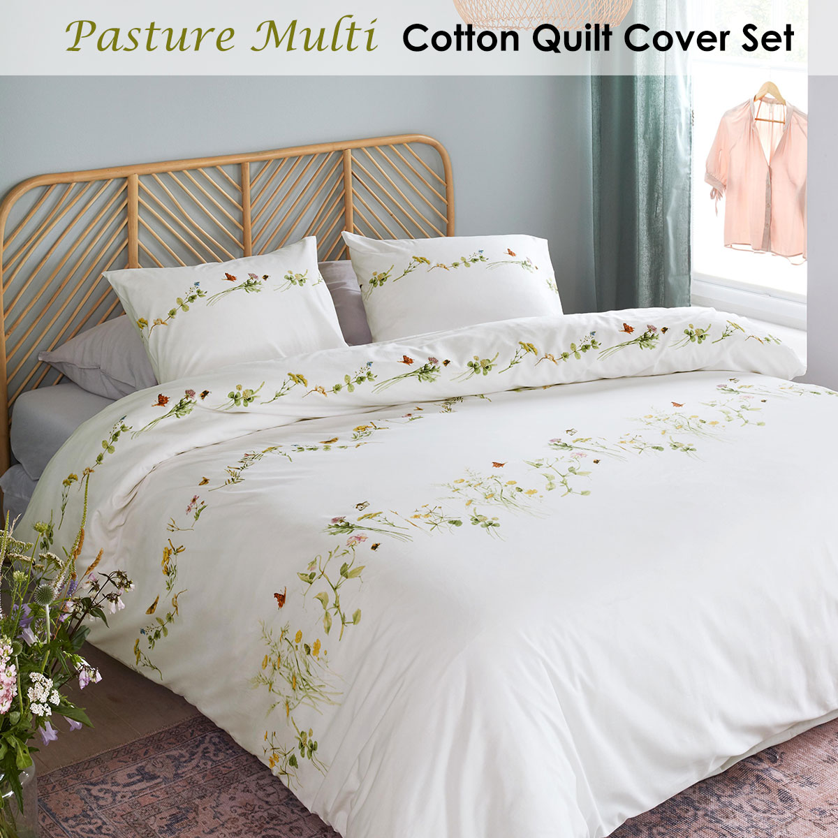 V442-HIN-QUILTCS-PASTURE-MULTI-QS-82722-01 Bedding House Pasture Multi Cotton Quilt Cover Set Queen - Image 2