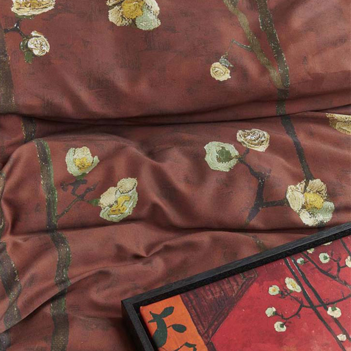 V442-HIN-QUILTCS-PLUMBLOSSOMS-RED-QS-158453-02 Bedding House Van Gogh Plum Blossoms Red Cotton Sateen Quilt Cover Set Queen - Image 3