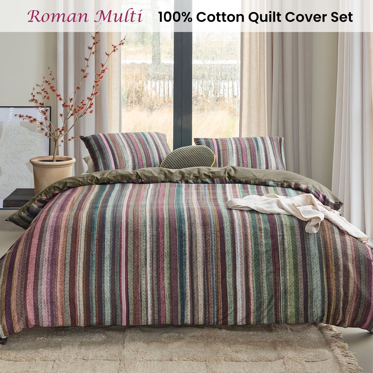 V442-HIN-QUILTCS-ROMAN-MULTI-QS-202503030940-01 Bedding House Roman Multi Cotton Stripe Quilt Cover Set Queen - Image 2