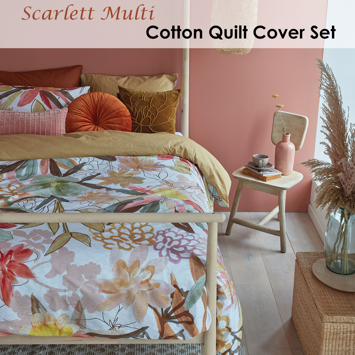 V442-HIN-QUILTCS-SCARLETT-MULTI-QS-82890-01 Bedding House Scarlett Multi Cotton Quilt Cover Set Queen - Image 2