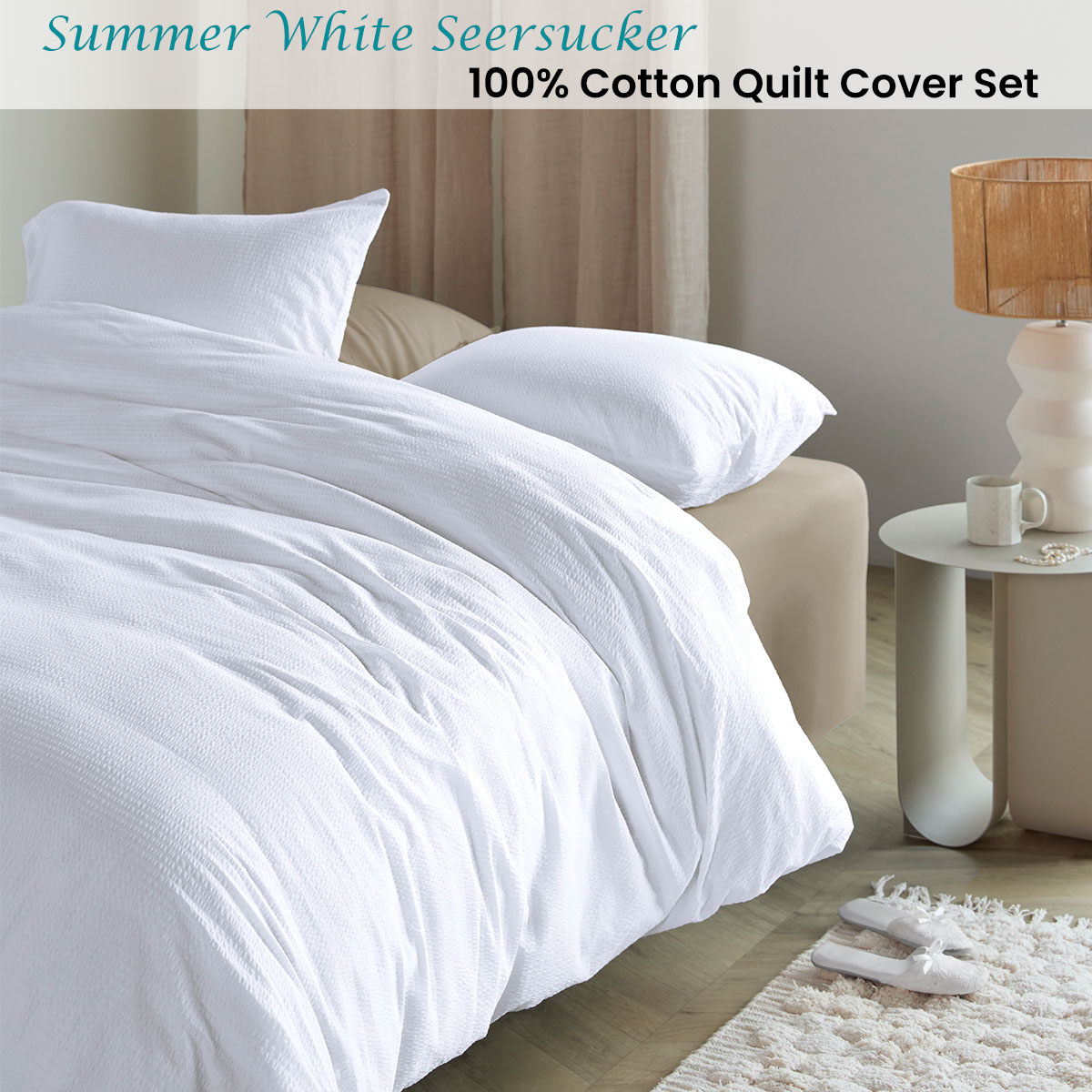 V442-HIN-QUILTCS-SUMMERSEERSUCKER-WHITE-KI-202503121045-01 Bedding House Summer White Seersucker Cotton Quilt Cover Set King - Image 2