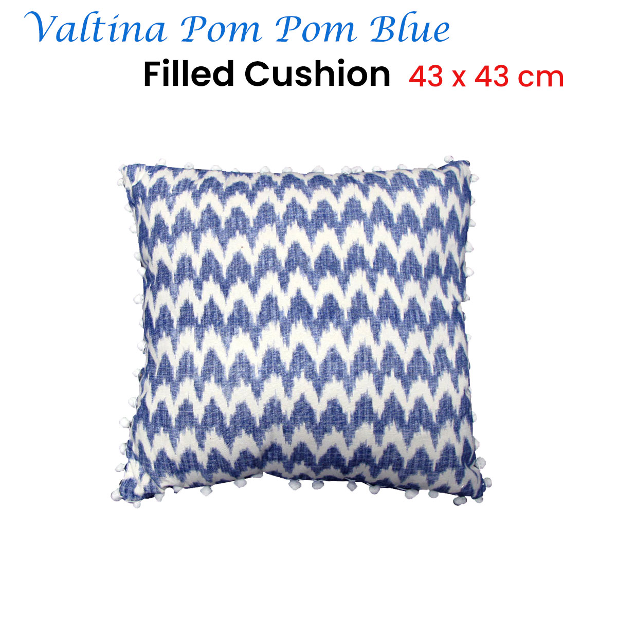 V442-IDC-CUSHION-VALTINAPOMPOM-BLUE-SQ-78464-01 J.Elliot Home Valtina Pom Pom Blue Filled Cushion - Image 2