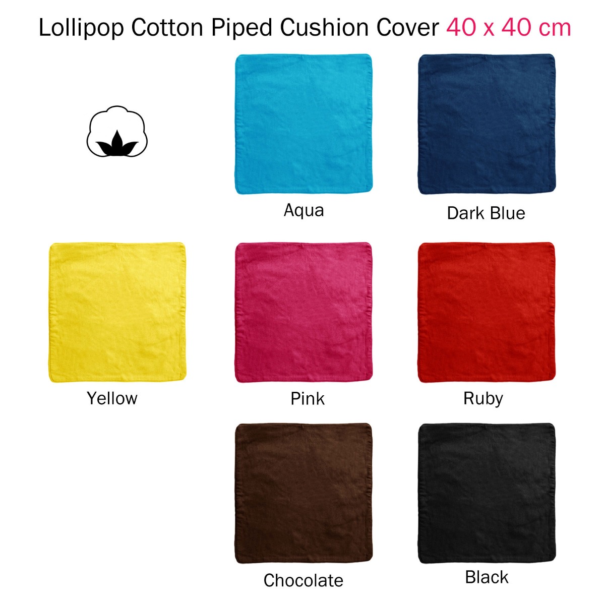 V442-IDC-CUSHIONC-LOLLIPOP40CM-BLACK-SQ-78221-01 Lollipop Cotton Piped Square Cushion Cover 40 x 40 cm Black - Image 2