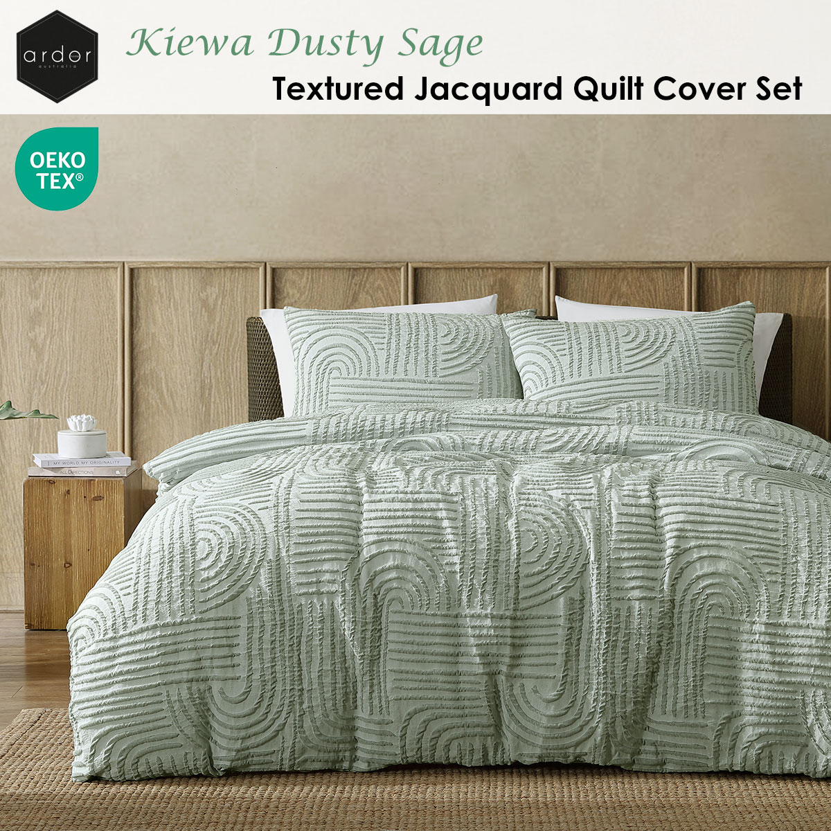 V442-INT-QUILTCS-KIEWA-DUSTYSAGE-KI-202506041130-01 Ardor Kiewa Dusty Sage Textured Jacquard Aztec Quilt Cover Set King - Image 2