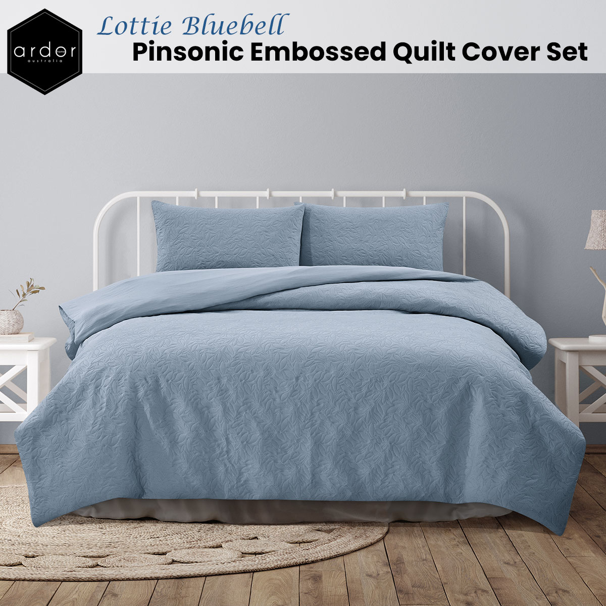 V442-INT-QUILTCS-LOTTIE-BLUEBELL-KI-144522-01 Ardor Lottie Bluebell Pinsonic Embossed Quilt Cover Set King - Image 2