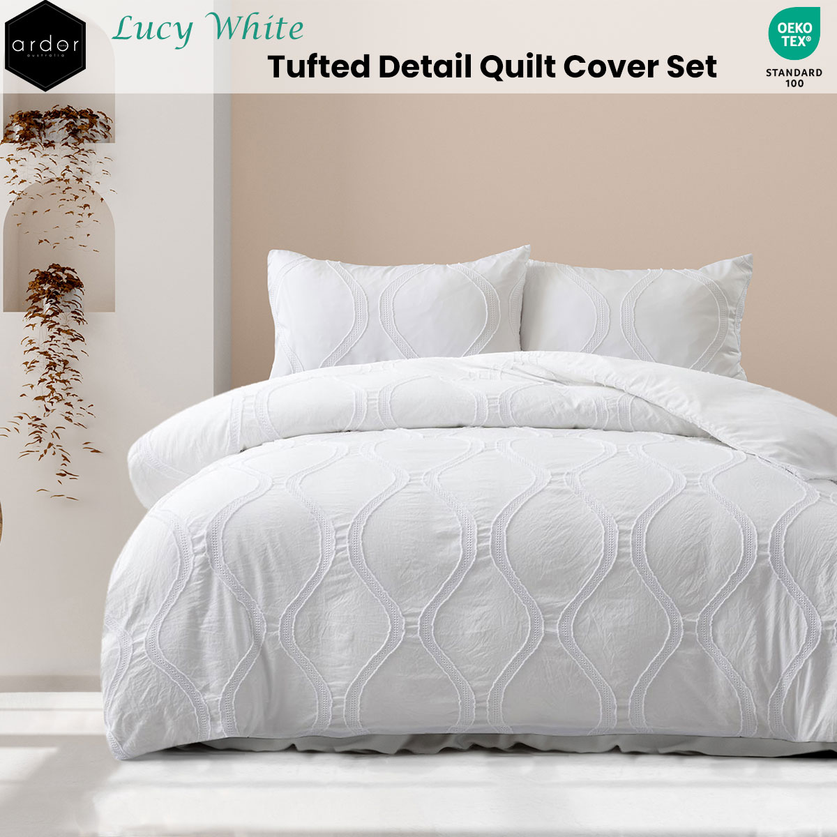 V442-INT-QUILTCS-LUCYTUFTED-WHITE-KI-185261-01 Ardor Lucy White Tufted Detail Quilt Cover Set King - Image 2