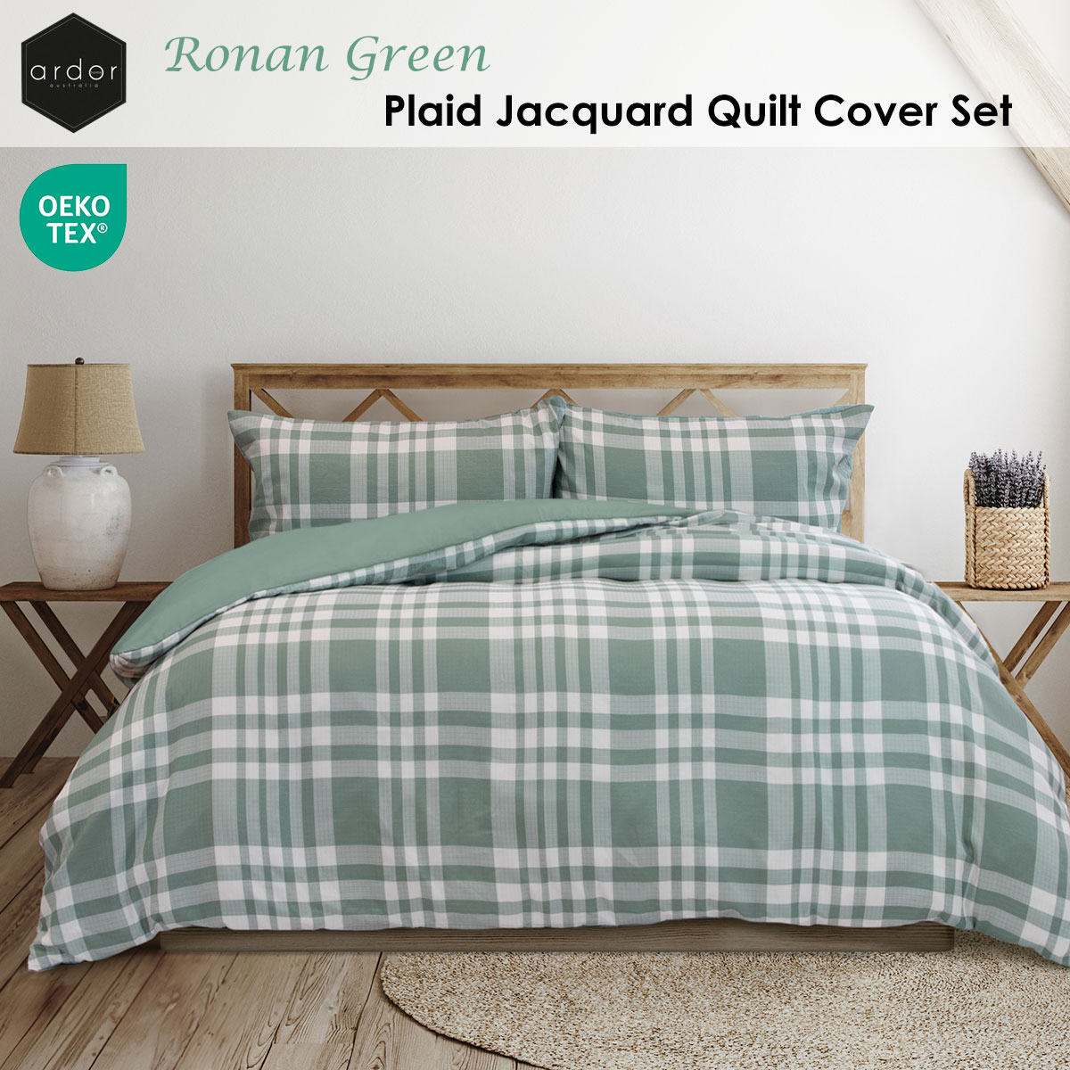 V442-INT-QUILTCS-RONAN-GREEN-KI-202507031624-01 Ardor Ronan Green Plaid Jacquard Quilt Cover Set King - Image 2