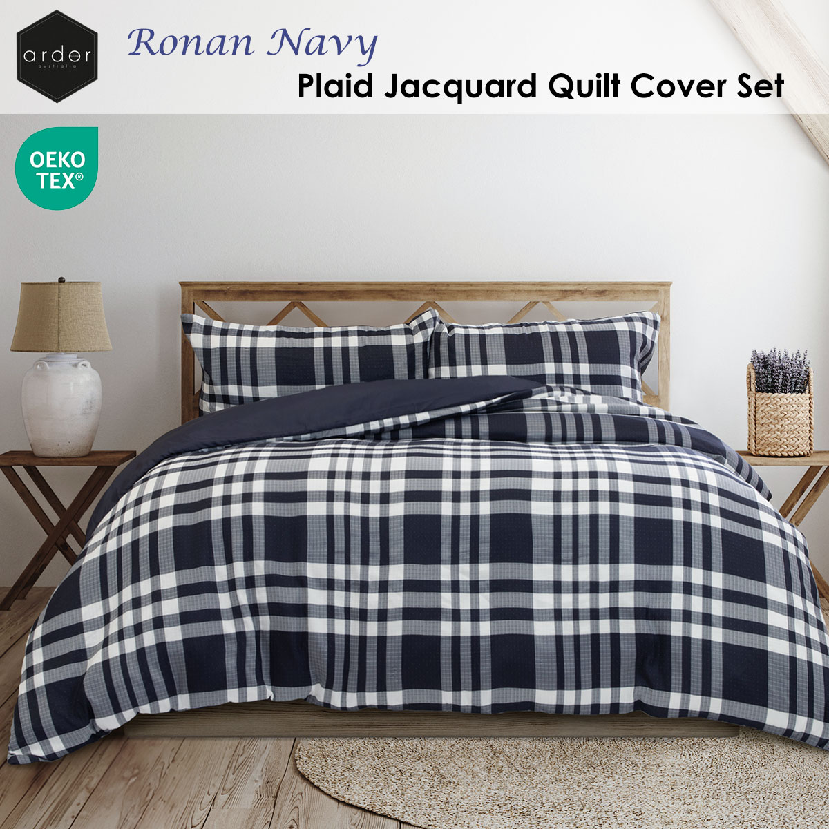 V442-INT-QUILTCS-RONAN-NAVY-KI-202507031623-01 Ardor Ronan Navy Plaid Jacquard Quilt Cover Set King - Image 2