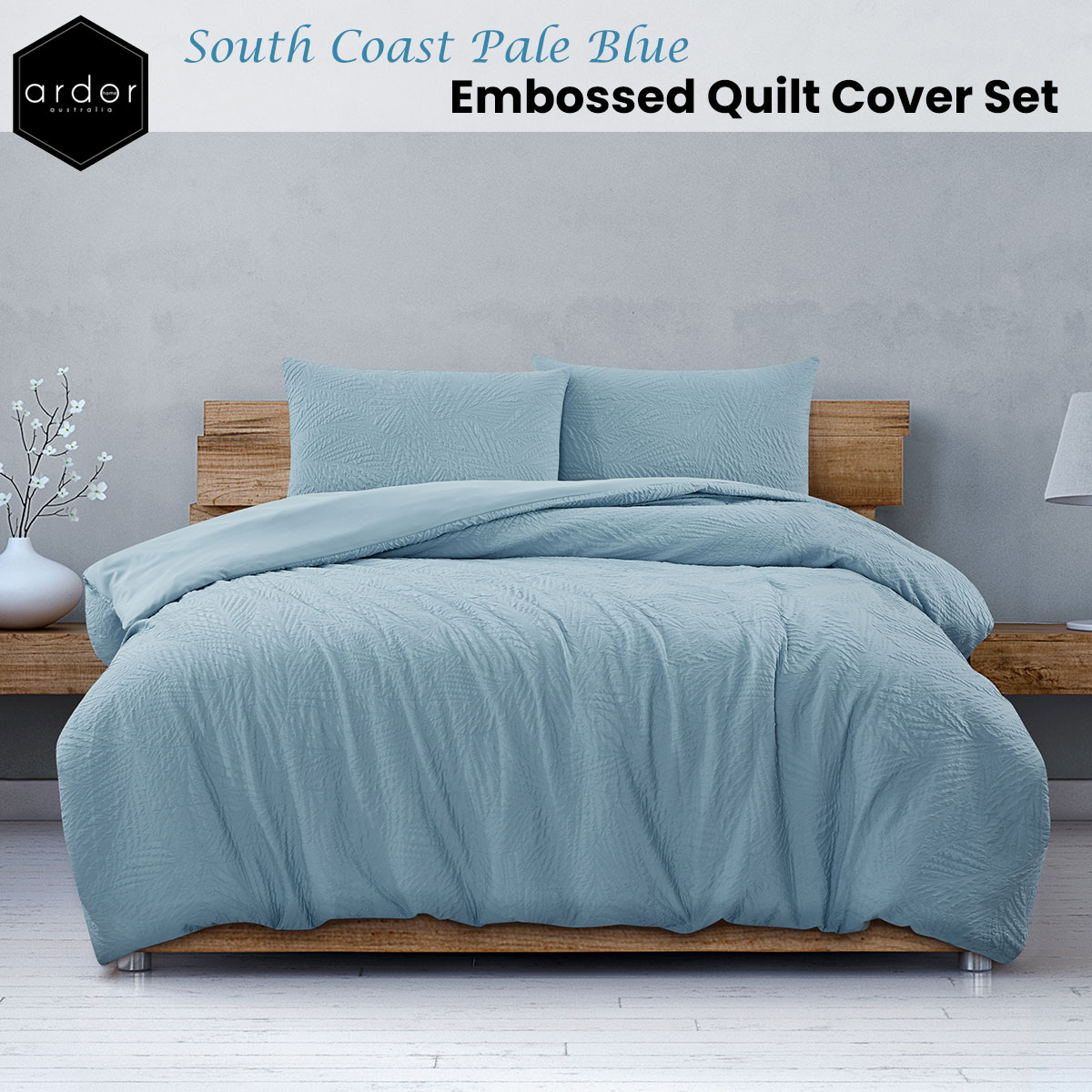 V442-INT-QUILTCS-SOUTHCOAST-BLUE-QS-144519-01 Ardor South Coast Pale Blue Embossed Quilt Cover Set Queen - Image 2