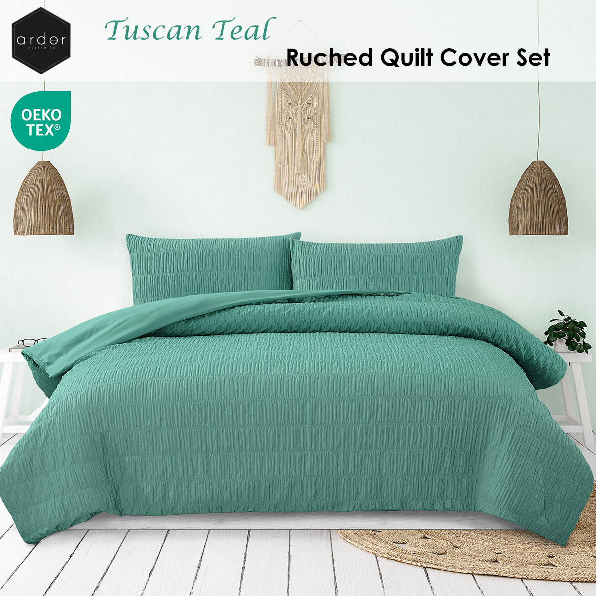 V442-INT-QUILTCS-TUSCANRUCHED-TEAL-QS-202506190426-01 Ardor Tuscan Teal Ruched Quilt Cover Set Queen - Image 2