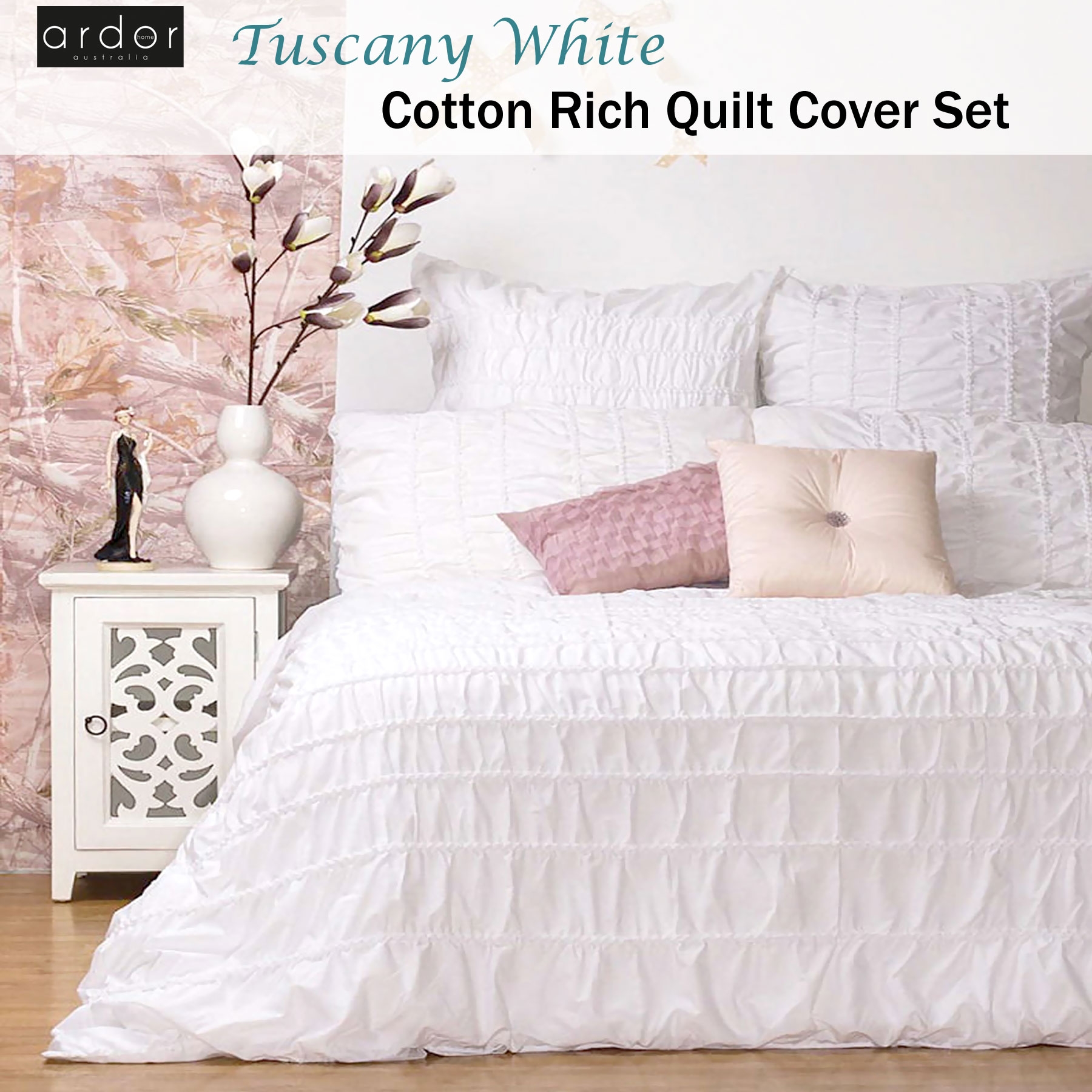 V442-INT-QUILTCS-TUSCANY-WHITE-QS-141389-01 Ardor Tuscany White Quilt Cover Set QUEEN - Image 2