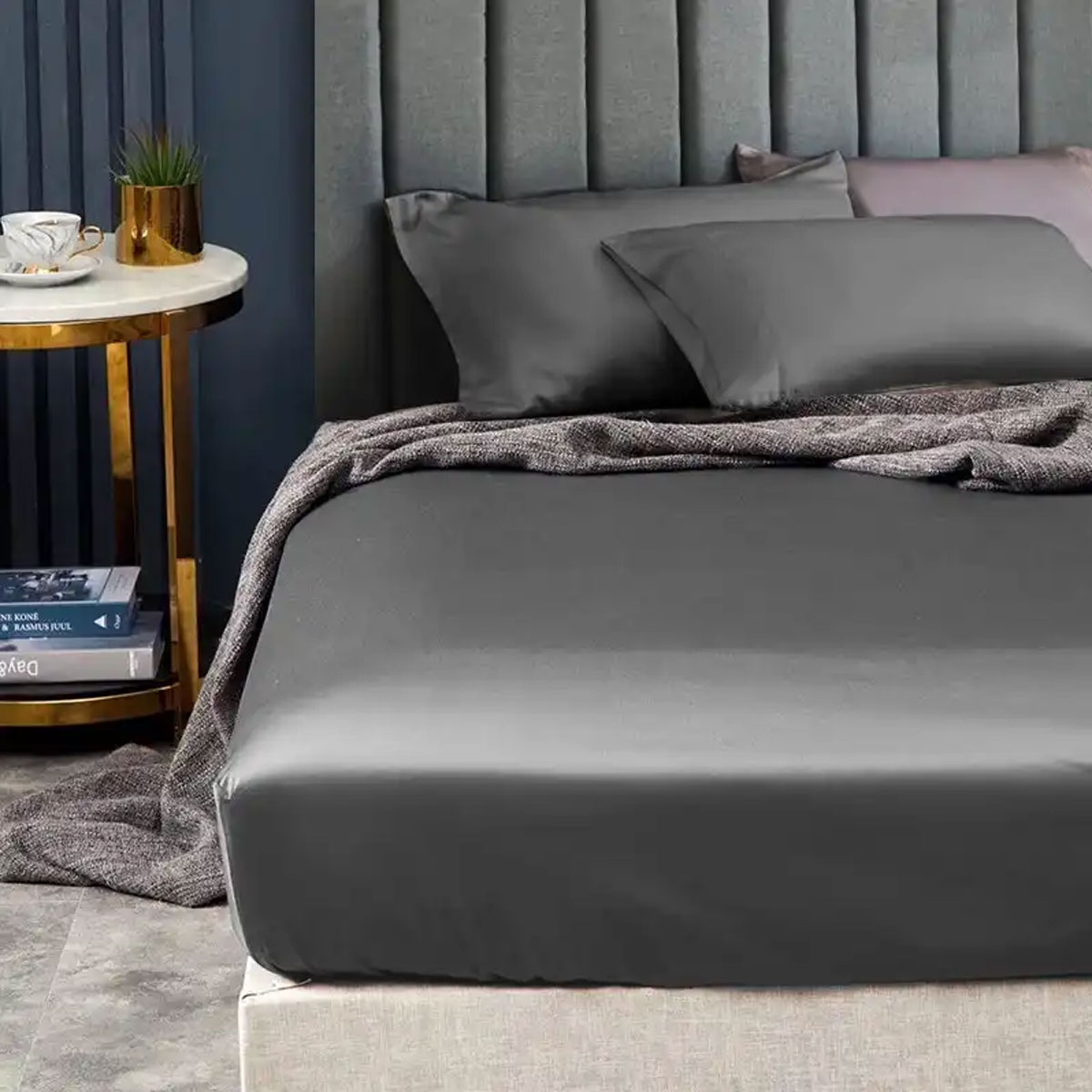 V442-KIT-FITTEDSS-1500TCEGYPTIANC-CHARCOAL-SB-174652-00 Ramesses 1500TC Elite Egyptian Cotton Sateen Fitted Sheet Combo Set Charcoal Single - Image 1