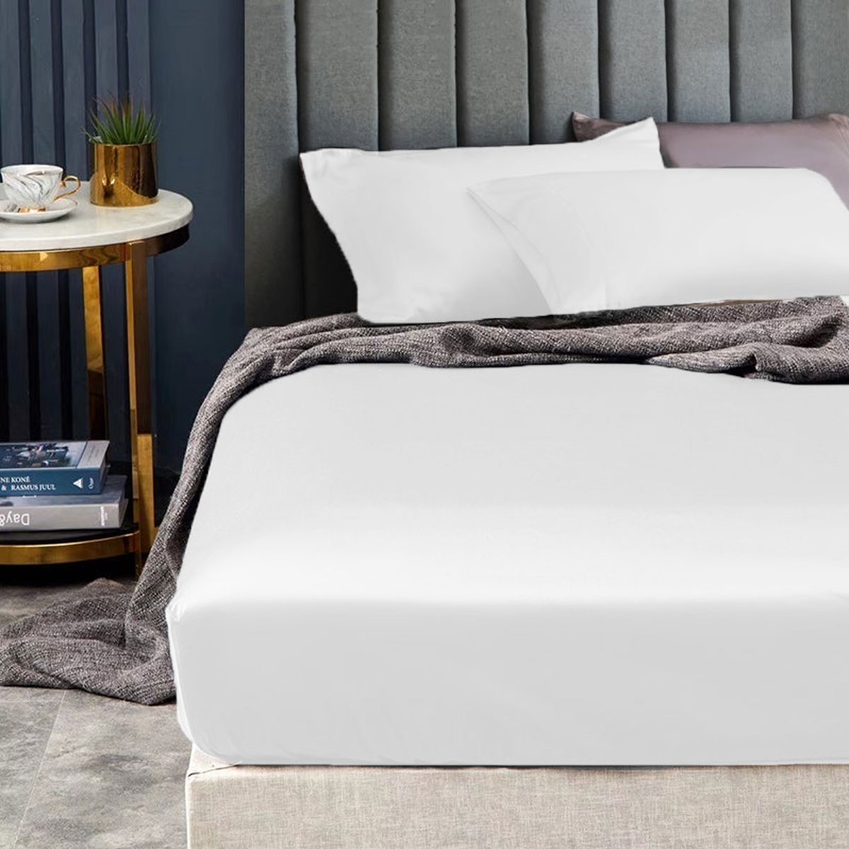 V442-KIT-FITTEDSS-1500TCEGYPTIANC-WHITE-SB-174701-00 Ramesses 1500TC Elite Egyptian Cotton Sateen Fitted Sheet Combo Set White Single - Image 1
