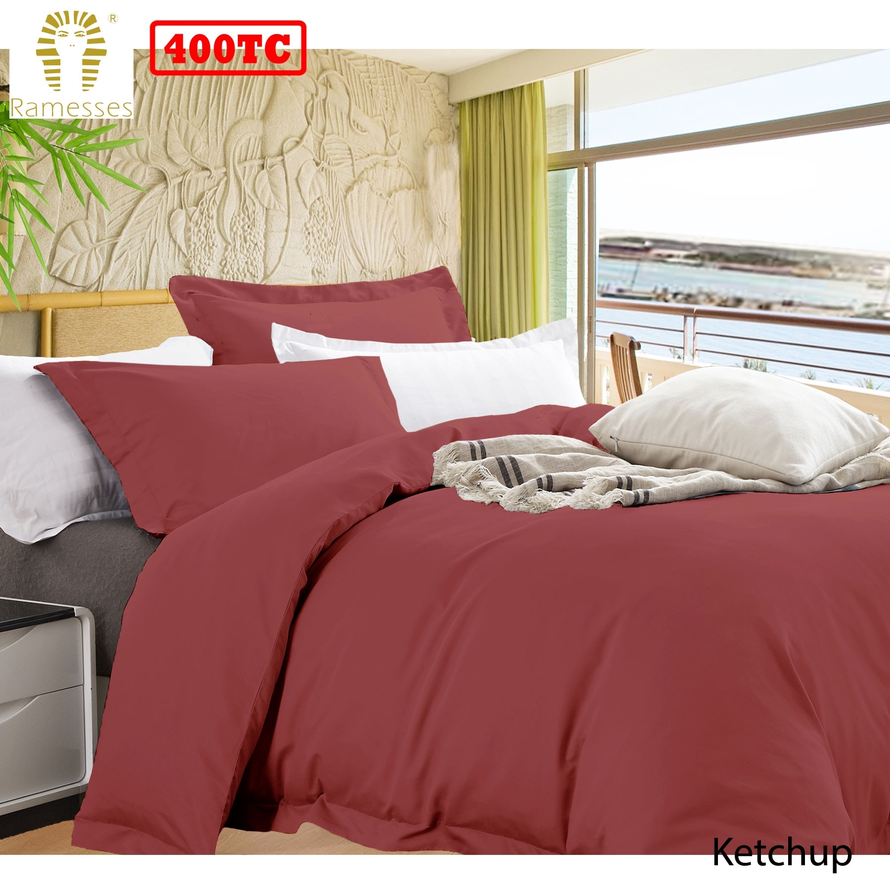 V442-KIT-QUILTCS-BAMBOOCOTTON-KETCHUP-QS-146422-00 Ramesses Bamboo Cotton Quilt Cover Set Ketchup Queen - Image 1