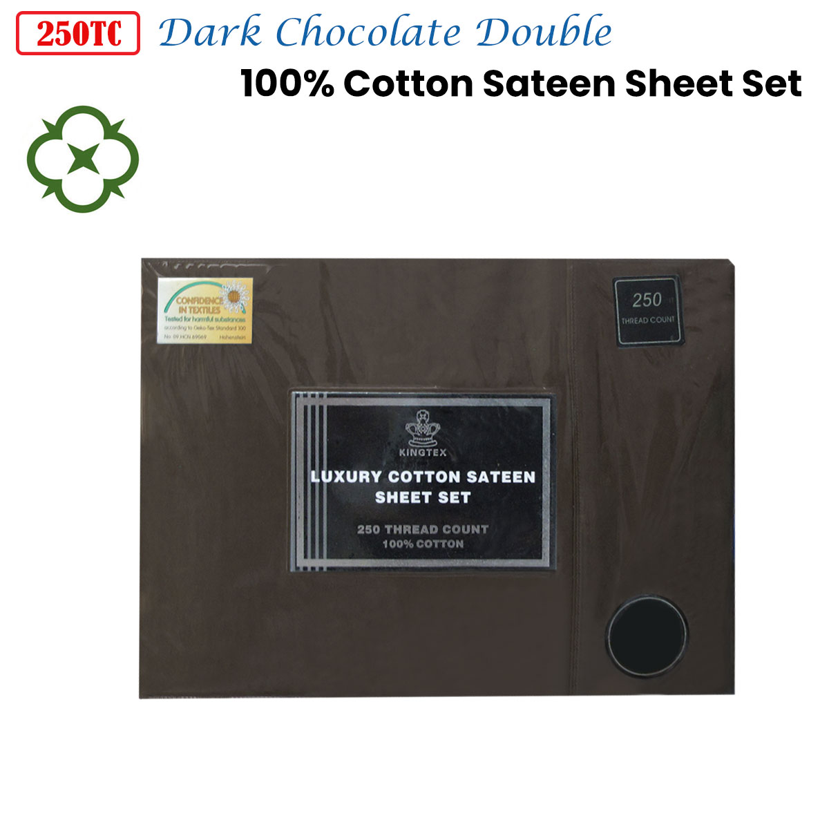 V442-KIT-SHEETS-250TCCOTTON-DARKCHOCO-DS-145717-01 Kingtex 250TC 100% Cotton Sateen Sheet Set Dark Chocolate Double - Image 2