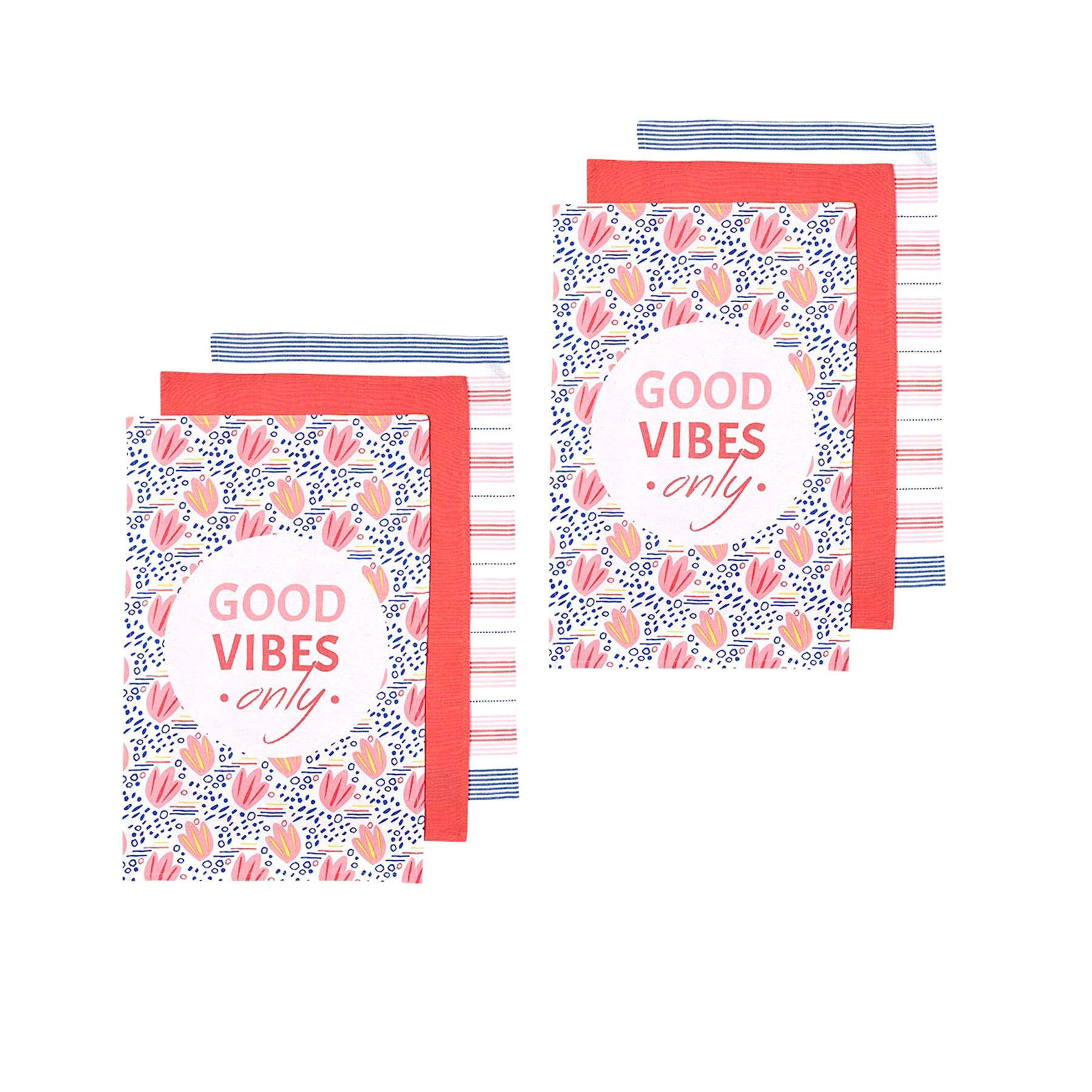 V442-LDE-TEAT-ARISEVIBES-PINK-RE-77768-00 Ladelle Set of 6 Arise Good Vibes Tea Towels Pink - Image 1