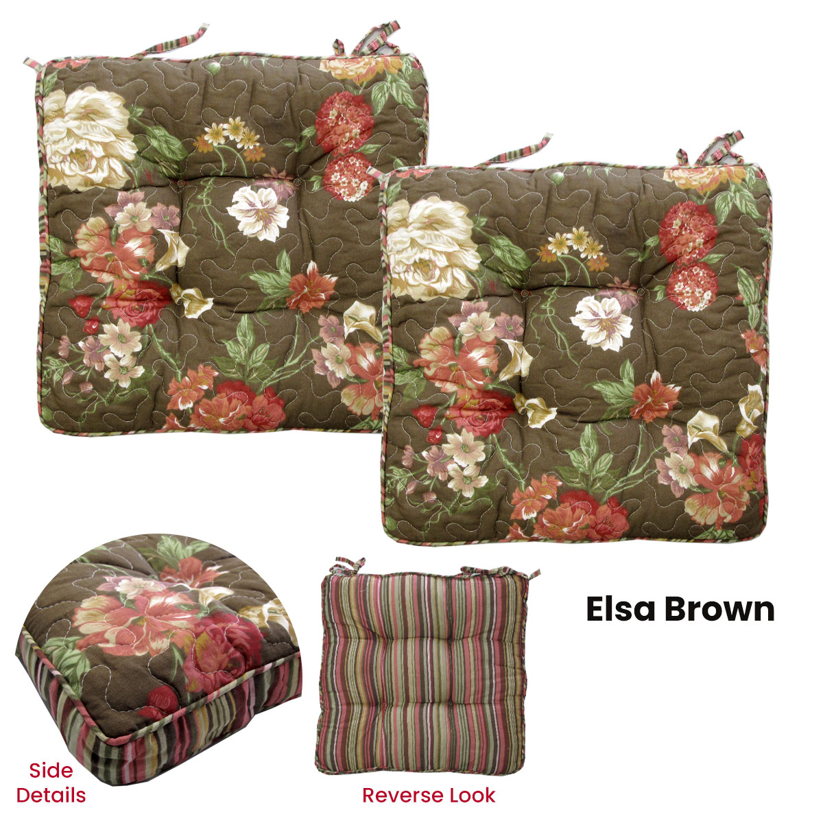 V442-LYL-CHAIRCU-SETOF2ELSA-BROWN-SQ-189765-01 Lylac Homewares Petal Delights Set of 2 Cotton Chair Pads Elsa Brown - Image 2