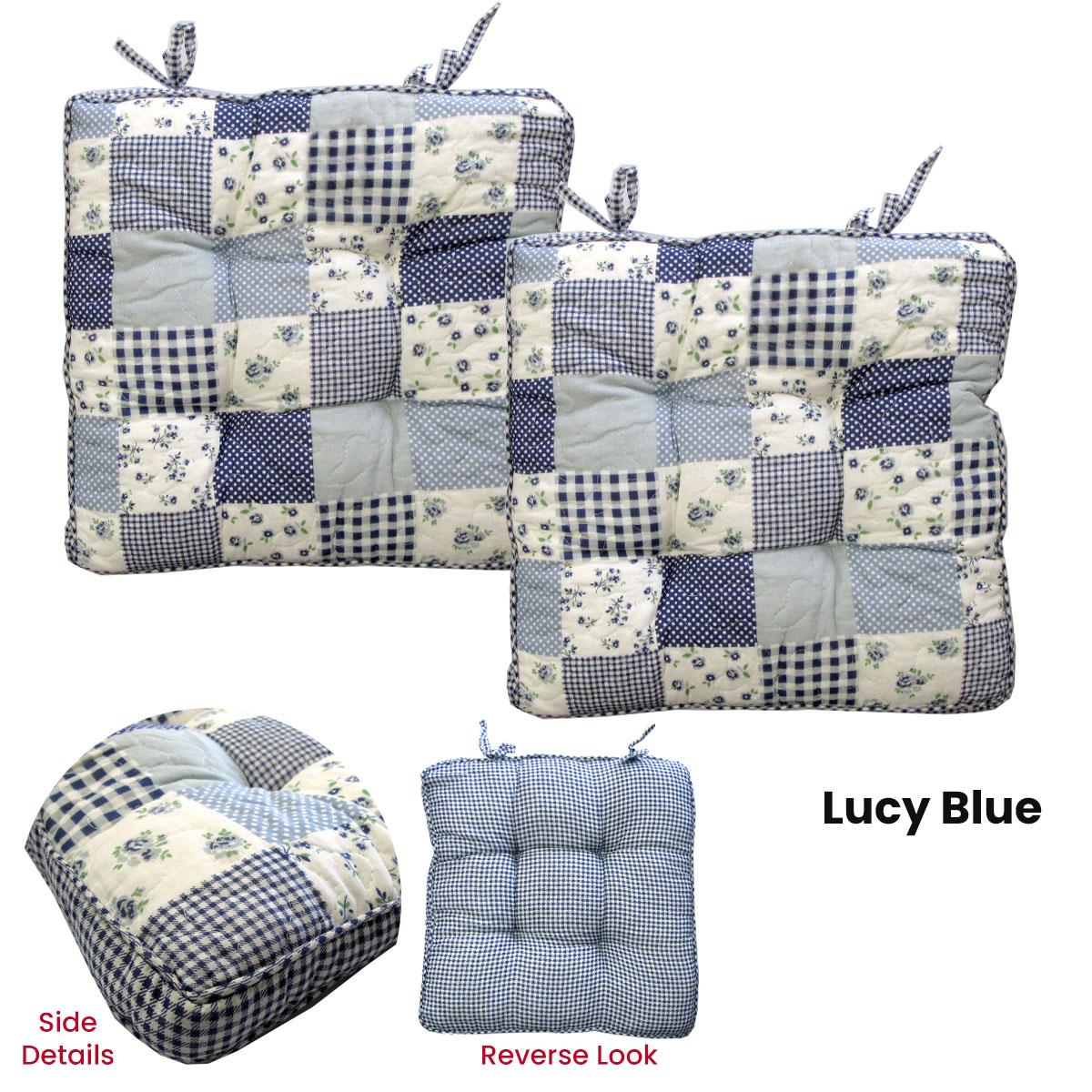 V442-LYL-CHAIRCU-SETOF2LUCY-BLUE-SQ-189764-01 Lylac Homewares Petal Delights Set of 2 Cotton Chair Pads Lucy Blue - Image 2