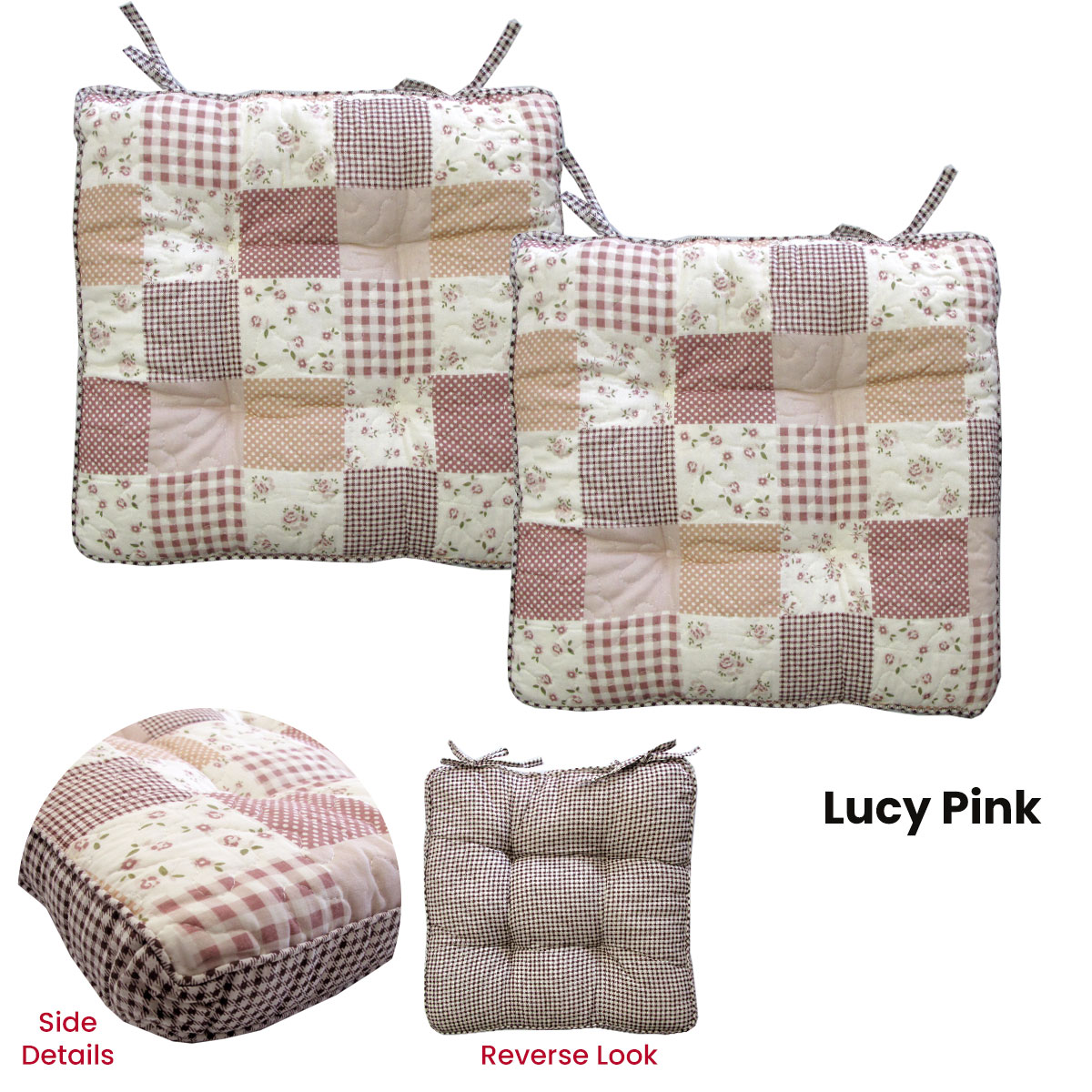 V442-LYL-CHAIRCU-SETOF2LUCY-PINK-SQ-189763-01 Lylac Homewares Petal Delights Set of 2 Cotton Chair Pads Lucy Pink - Image 2