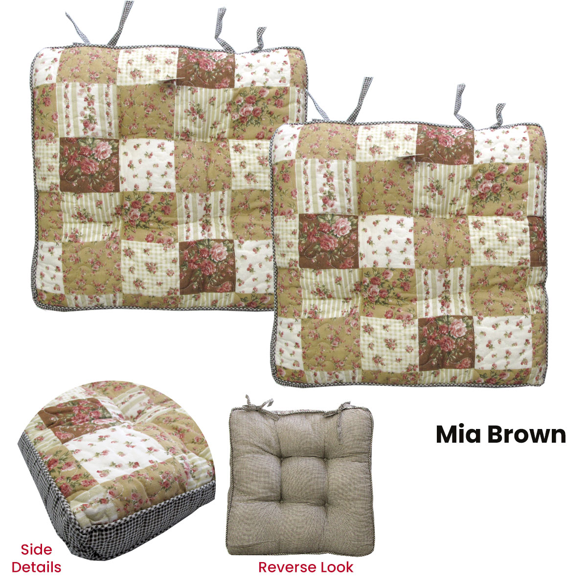 V442-LYL-CHAIRCU-SETOF2MIA-BROWN-SQ-189762-01 Lylac Homewares Petal Delights Set of 2 Cotton Chair Pads Mia Brown - Image 2