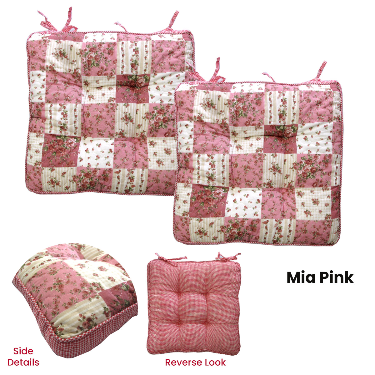 V442-LYL-CHAIRCU-SETOF2MIA-PINK-SQ-189761-01 Lylac Homewares Petal Delights Set of 2 Cotton Chair Pads Mia Pink - Image 2