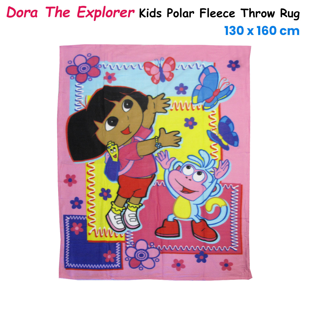 V442-UGG-THROW-DORATHEEXPLORER-PINK-RE-215409-01 Dora The Explorer Printed Polar Fleece Throw Rug 130 x 160 cm - Image 2