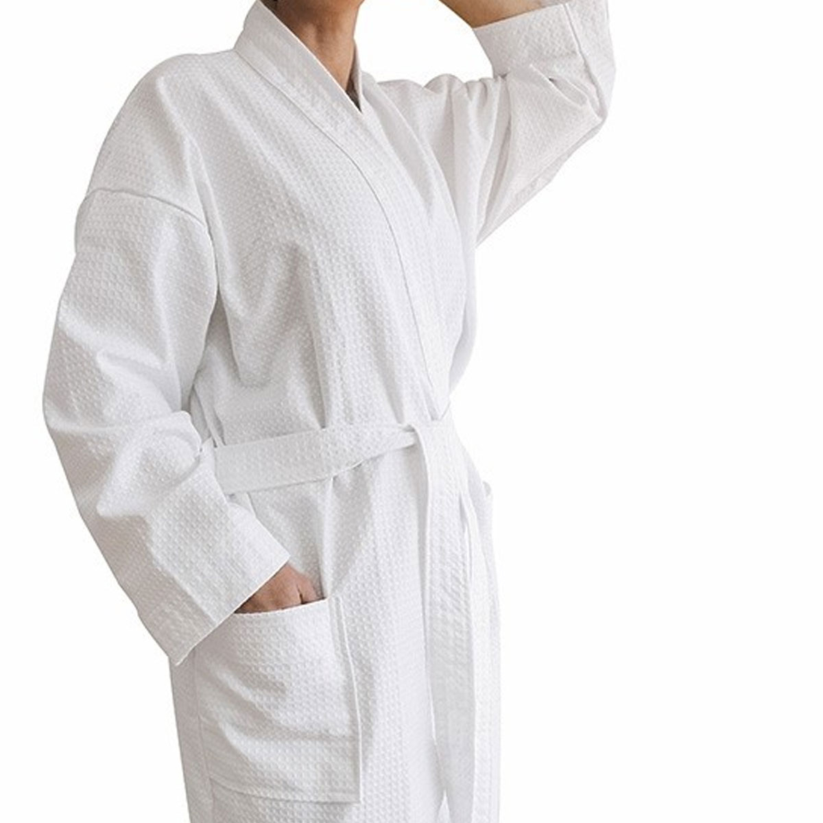 V442-WAM-BATHROBE-240GSMWAFFLE-WHITE-L-204751-00 Jason 240GSM Waffle Polyester Cotton Kimono White - Image 1