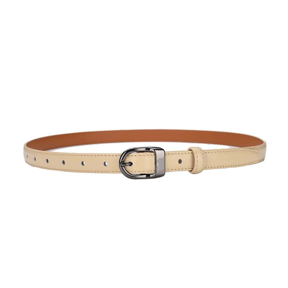 V462-FB-76-02-96529-00 Luxury Top Layer Cow Leather Belt Women's Simple Decorative Jeans Belt Versatile Fashion Thin Belt (Apricot) - Image 1
