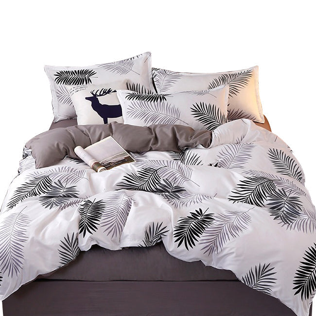 V462-H-05-06-95924-00 Palm Leaves Pattern Aloe Cotton Flat Sheet Quilt Cover Pillowcases 4pcs Bedding Set (King) - Image 1