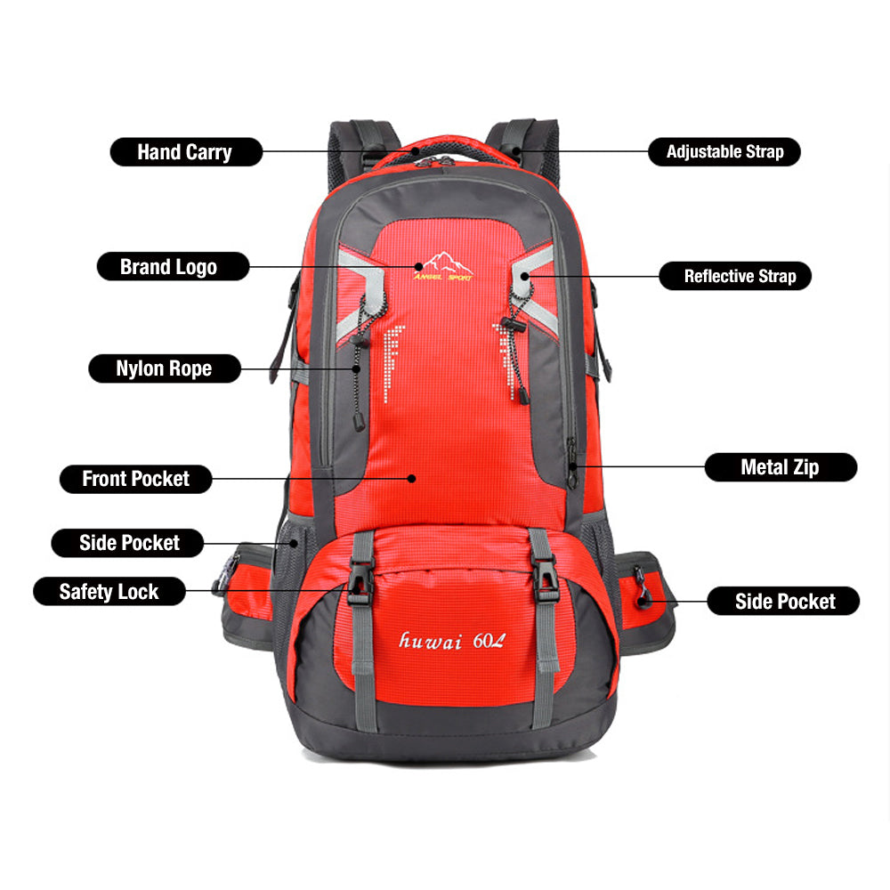 V462-TO-29-07-98714-02 60L Waterproof Outdoor Hiking Backpack Camping Outdoor Trekking Bag(Red) - Image 3