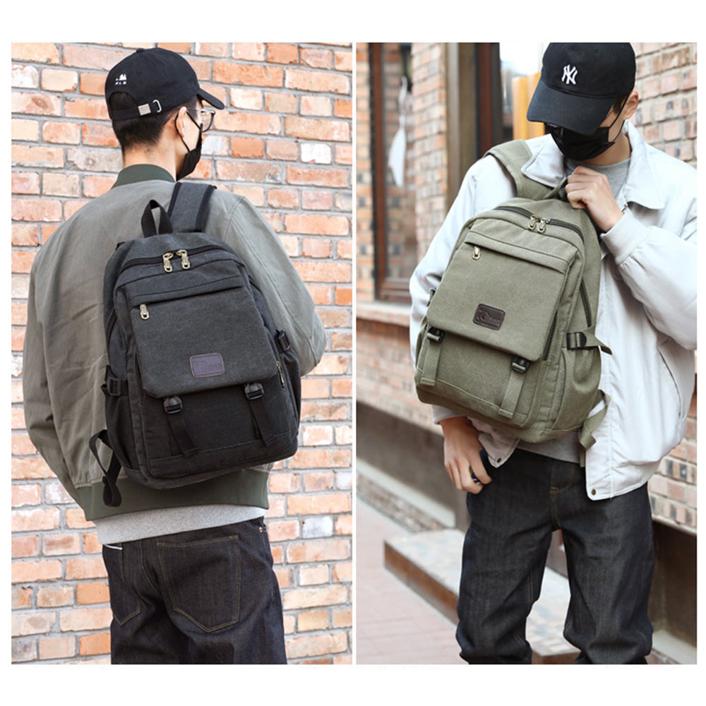 V462-TO-42-02-98726-01 Unisex Leisure Canvas Backpack Durable Waterproof Outdoor Travel Rucksack(Khaki) - Image 2