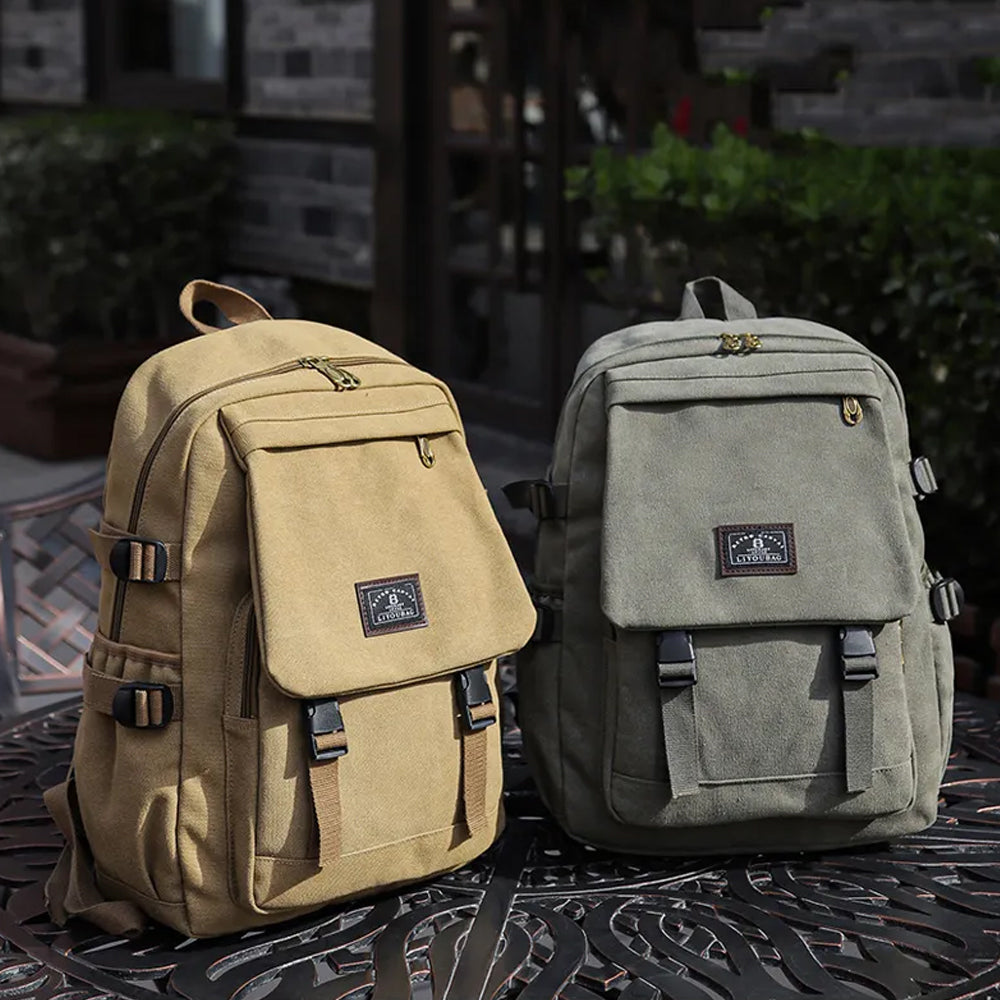 V462-TO-42-02-98726-02 Unisex Leisure Canvas Backpack Durable Waterproof Outdoor Travel Rucksack(Khaki) - Image 3