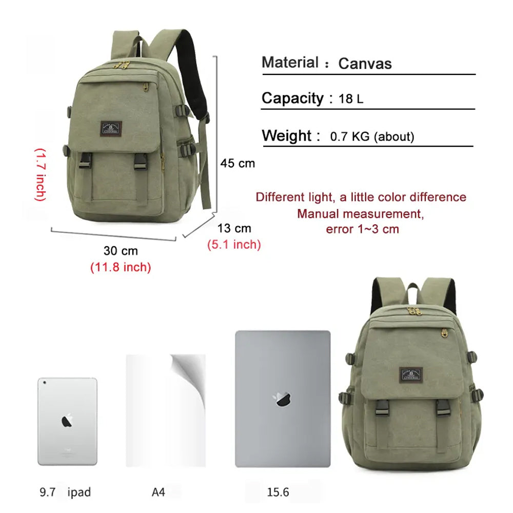 V462-TO-42-02-98726-03 Unisex Leisure Canvas Backpack Durable Waterproof Outdoor Travel Rucksack(Khaki) - Image 4