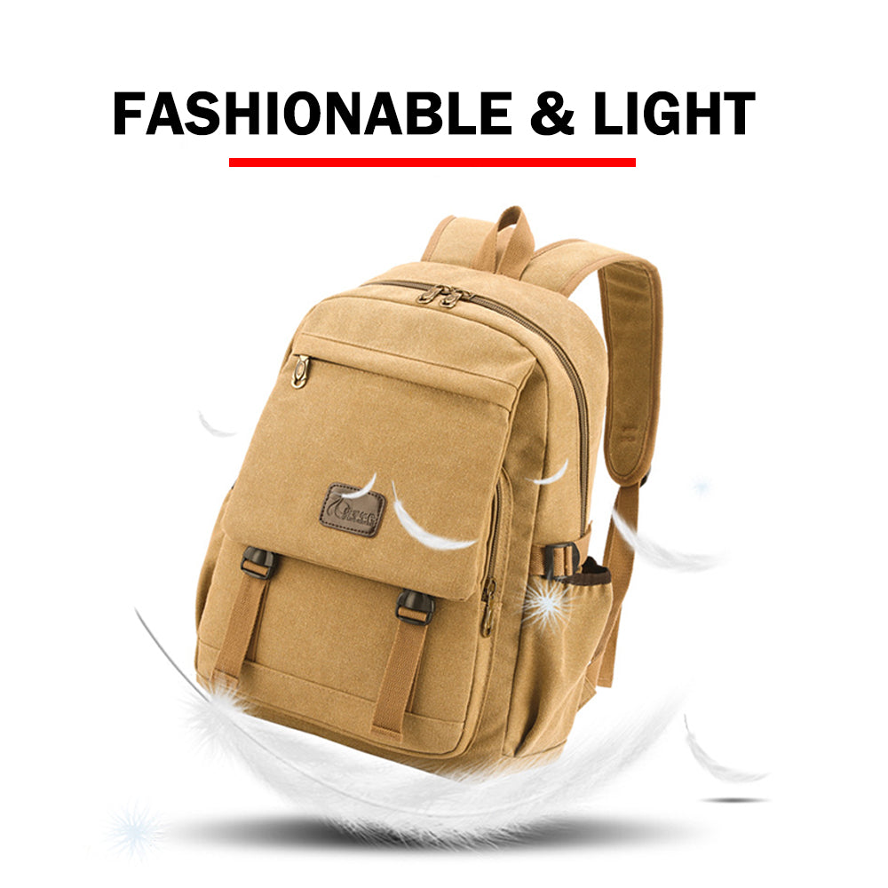 V462-TO-42-02-98726-05 Unisex Leisure Canvas Backpack Durable Waterproof Outdoor Travel Rucksack(Khaki) - Image 6