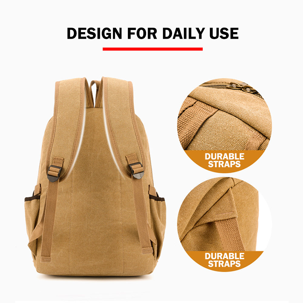 V462-TO-42-02-98726-06 Unisex Leisure Canvas Backpack Durable Waterproof Outdoor Travel Rucksack(Khaki) - Image 7