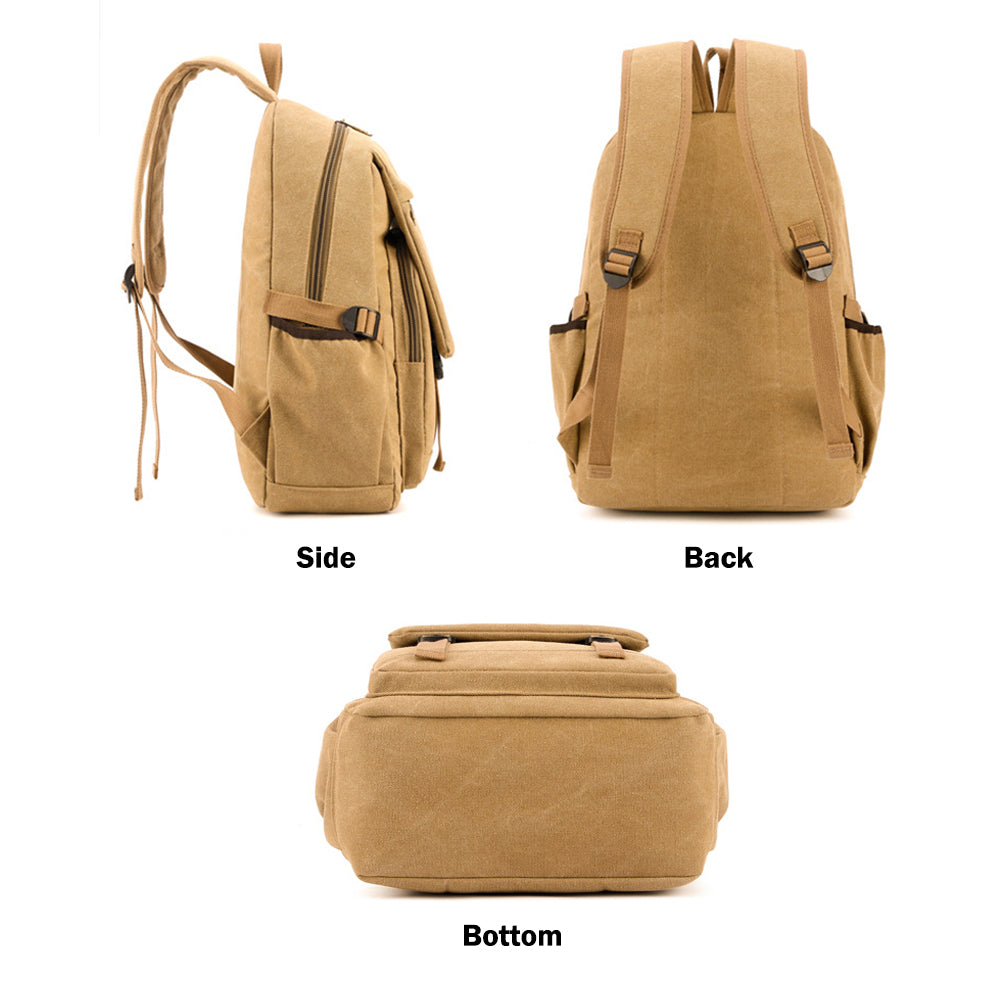 V462-TO-42-02-98726-07 Unisex Leisure Canvas Backpack Durable Waterproof Outdoor Travel Rucksack(Khaki) - Image 8
