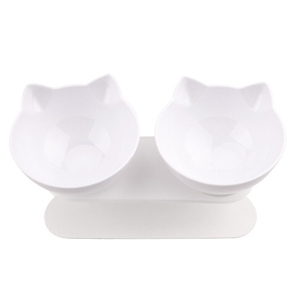 V465-239159-WHITE-149172-00 White Double Cat Bowl Pet Bowls Stand Dog Elevated Feeder Food Water Raised Lifted - Image 1