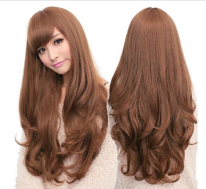 V474-205991-103337-01 Long Wavy Curly Full Hair Wigs w Side Bangs Cosplay Costume Fancy Anime Womens, Flaxen - Image 2