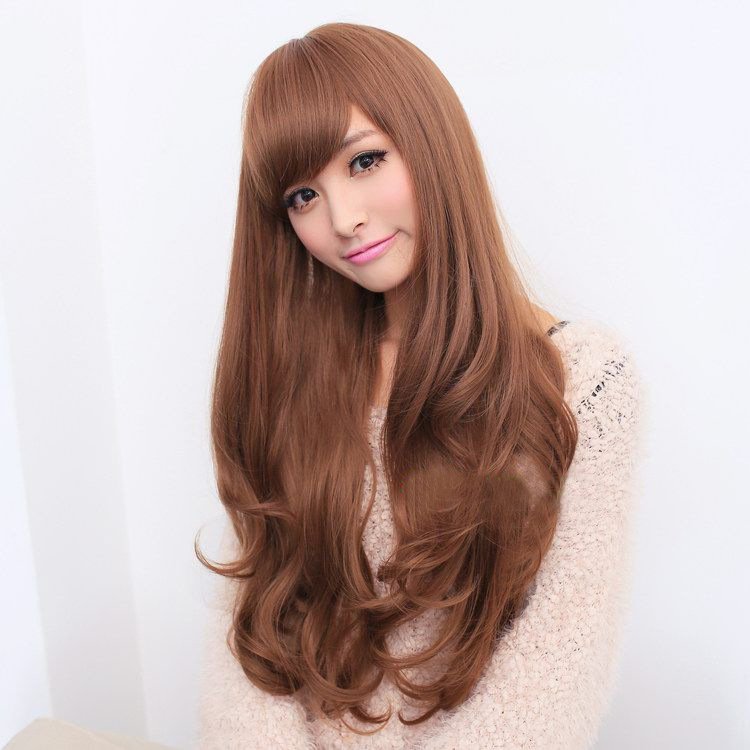 V474-205991-103337-02 Long Wavy Curly Full Hair Wigs w Side Bangs Cosplay Costume Fancy Anime Womens, Flaxen - Image 3