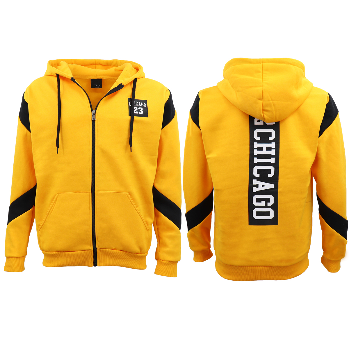 V474-418038-103679-03 Men's Fleece Zip Up Hoodie Shirt Chicago Bulls 23 Michael Jordan Sweat Jacket, Yellow, 3XL - Image 4