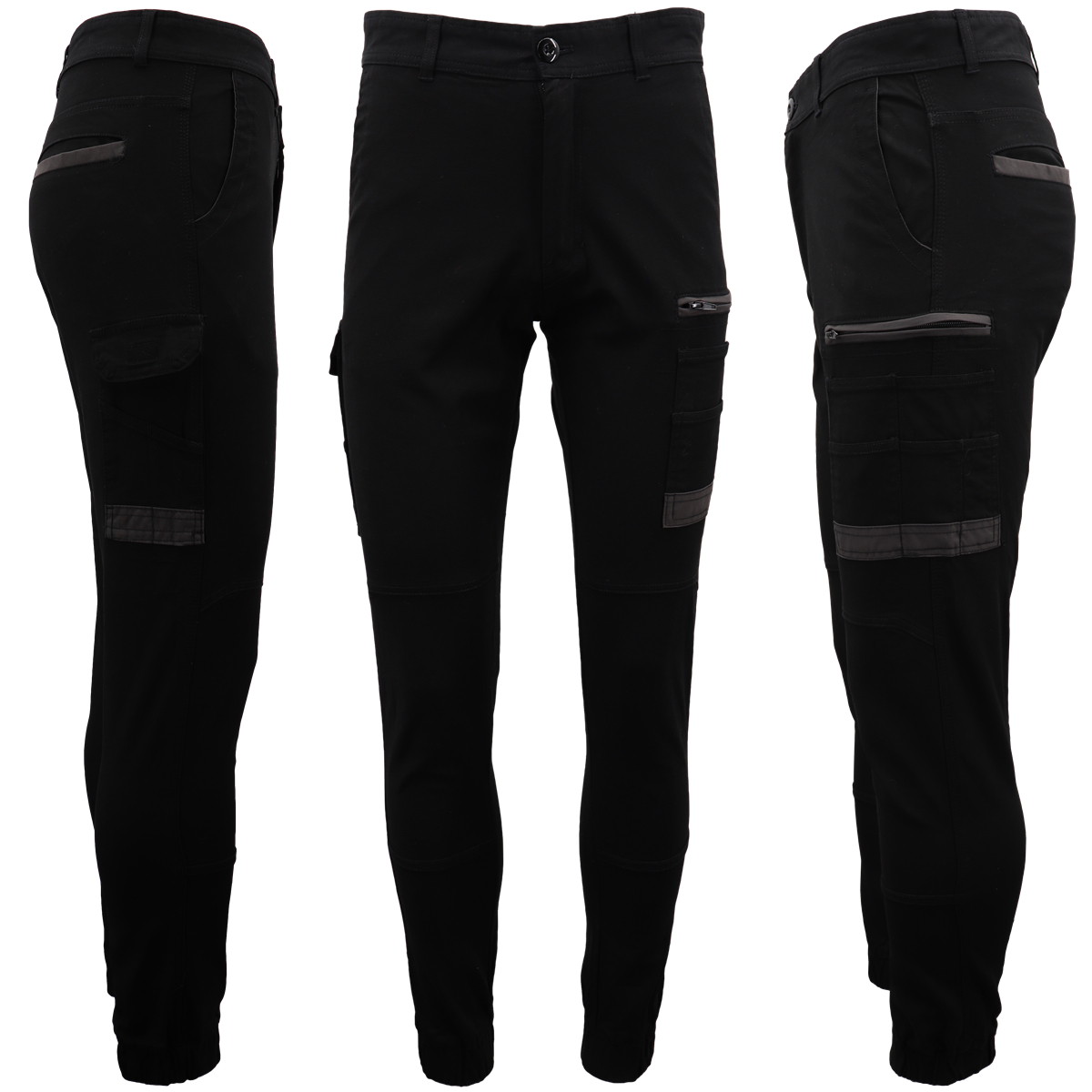 V474-497034-216793-02 Men's Cargo Cotton Drill Work Pants UPF 50+ 13 Pockets Tradies Workwear Trousers, Black, 30 - Image 3