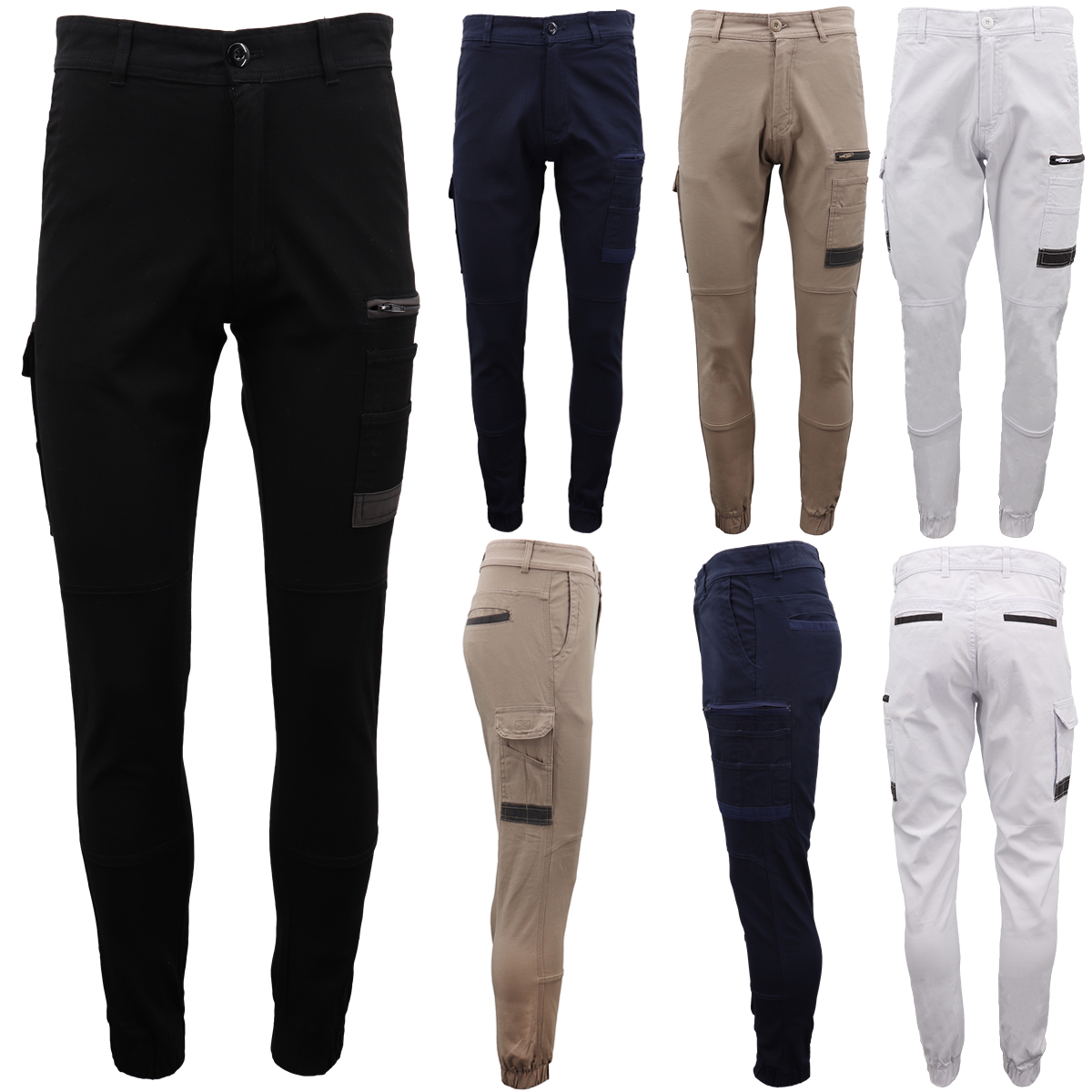 V474-497037-141573-01 Men's Cargo Cotton Drill Work Pants UPF 50+ 13 Pockets Tradies Workwear Trousers, Black, 36 - Image 2