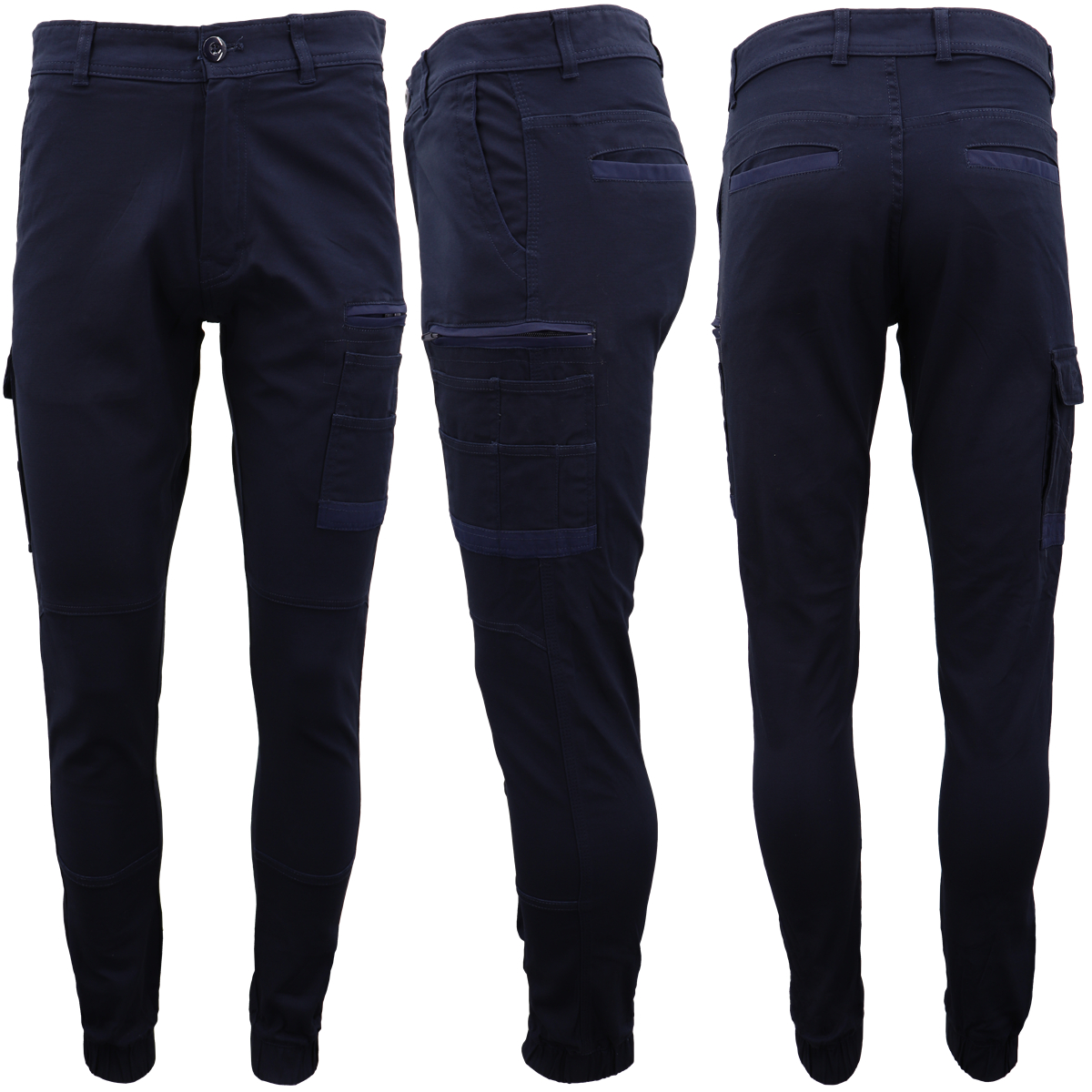 V474-497037-141573-03 Men's Cargo Cotton Drill Work Pants UPF 50+ 13 Pockets Tradies Workwear Trousers, Black, 36 - Image 4