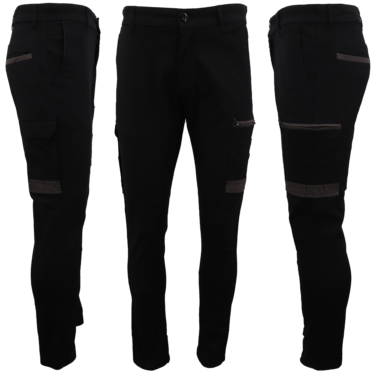 V474-578403-202502241741-01 Men's Cotton Drill Cargo Work Pants UPF 50+ 13 Pockets Tradies Workwear Trousers, Black, 38 - Image 2