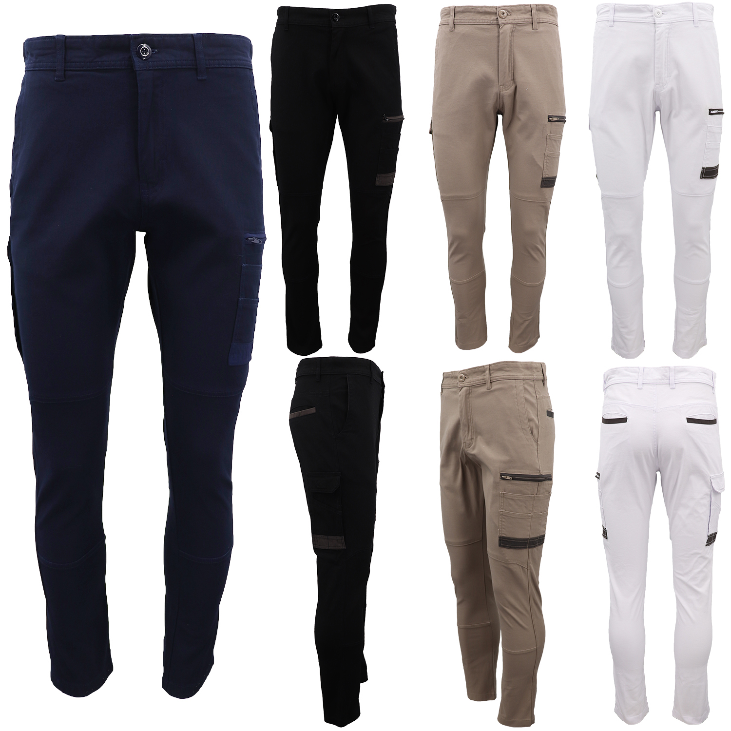 V474-578403-202502241741-03 Men's Cotton Drill Cargo Work Pants UPF 50+ 13 Pockets Tradies Workwear Trousers, Black, 38 - Image 4