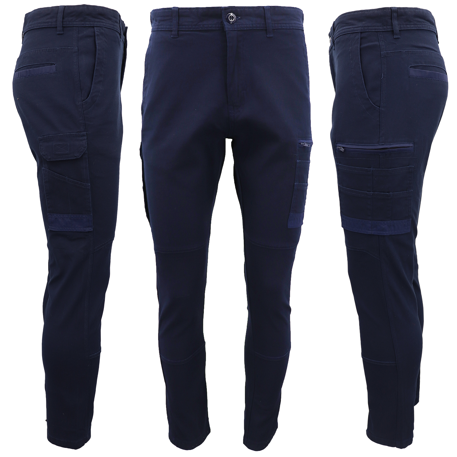 V474-578415-202505281226-01 Men's Cotton Drill Cargo Work Pants UPF 50+ 13 Pockets Tradies Workwear Trousers, Navy, 34 - Image 2