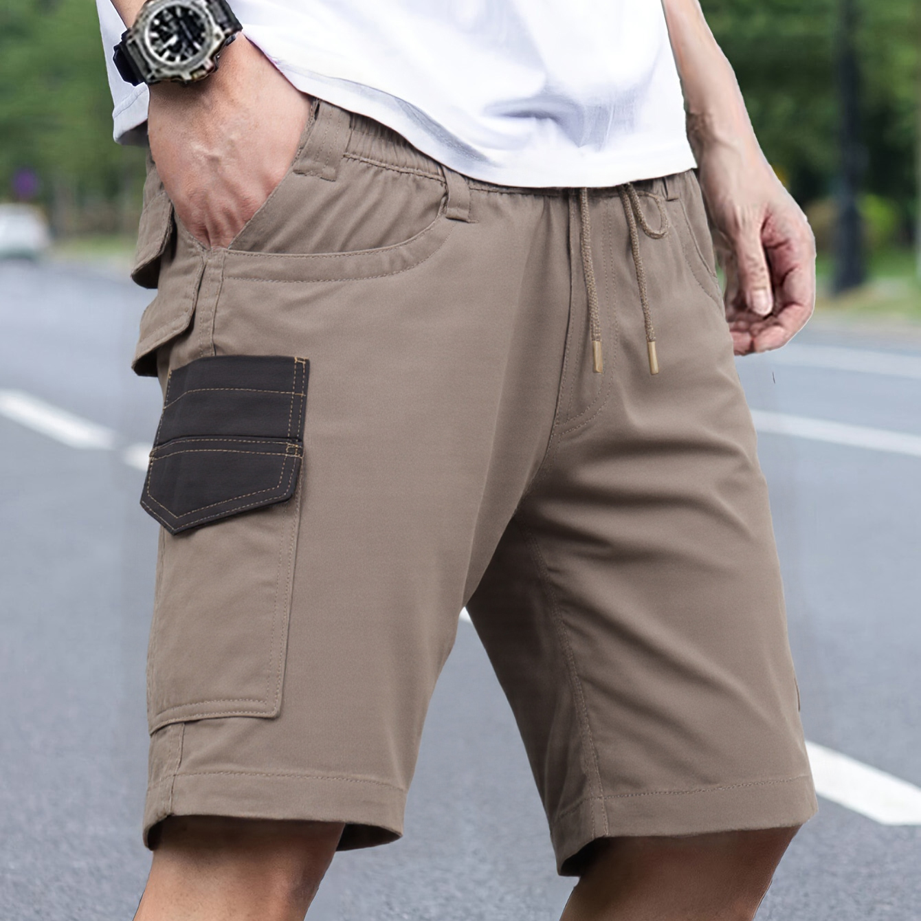 V474-739032-202505281140-01 Mens Cargo Cotton Work Shorts 10 Pockets Tradies Utility Pants Workwear Trousers, Khaki, 34 - Image 2
